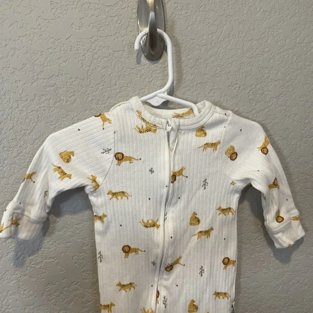 Emily & Oliver Rabbit + Bear Organic Cotton Infant Green Sleeper 6-9 Jungle Lion